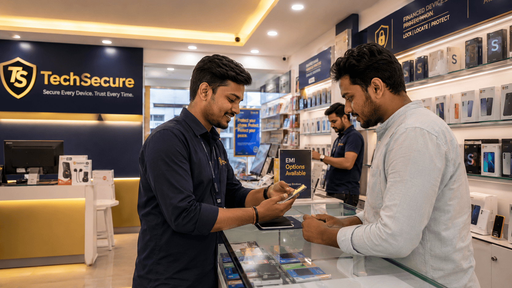 A modern mobile phone retail store using TechSecure