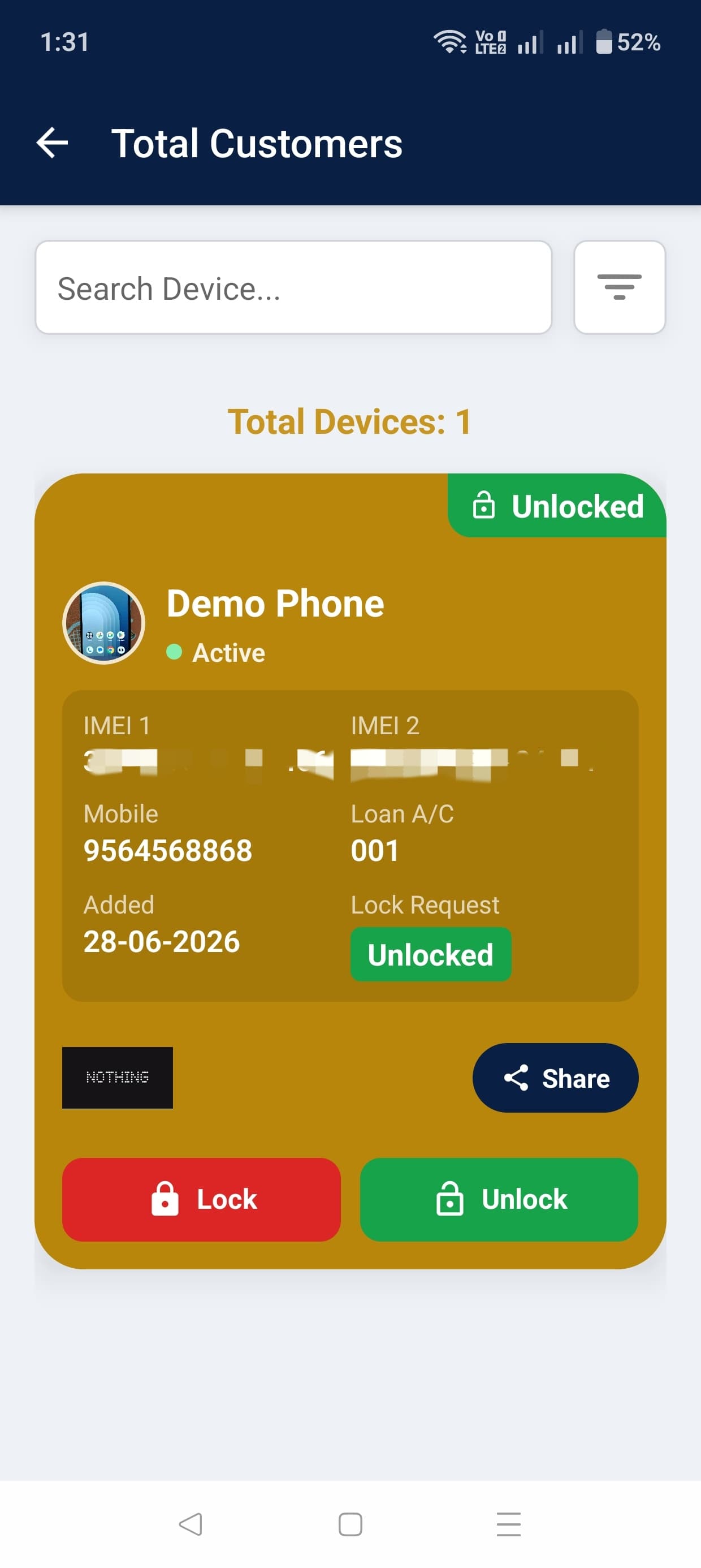 Lock & unlock — online or offline over SMS