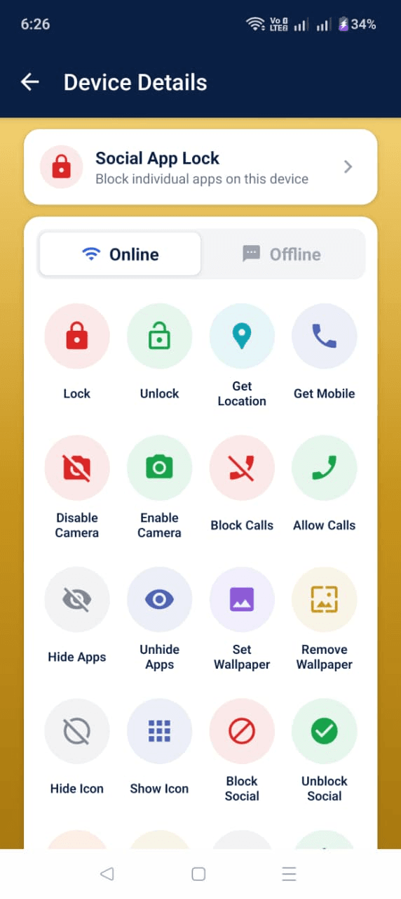 TechSecure remote device control screen