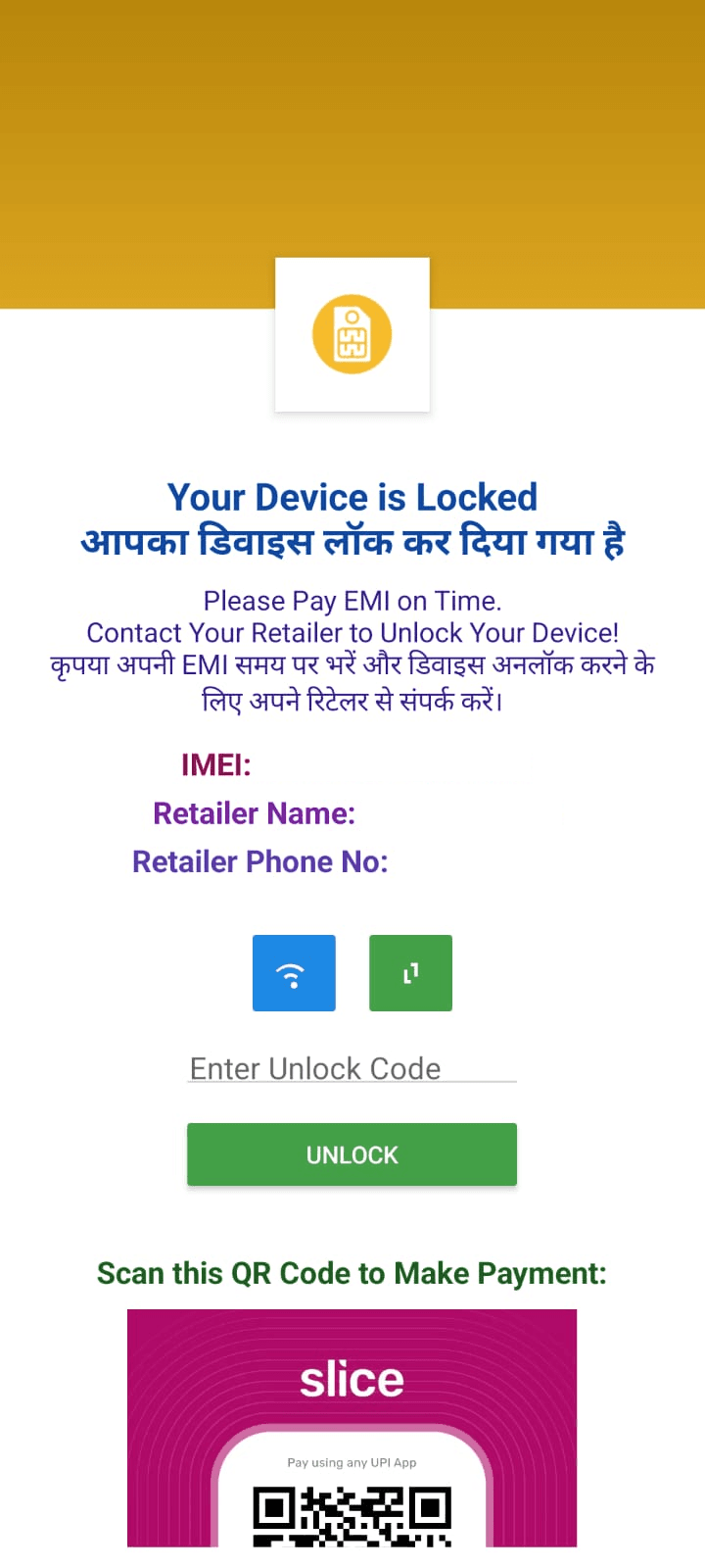 TechSecure app showing a locked financed device