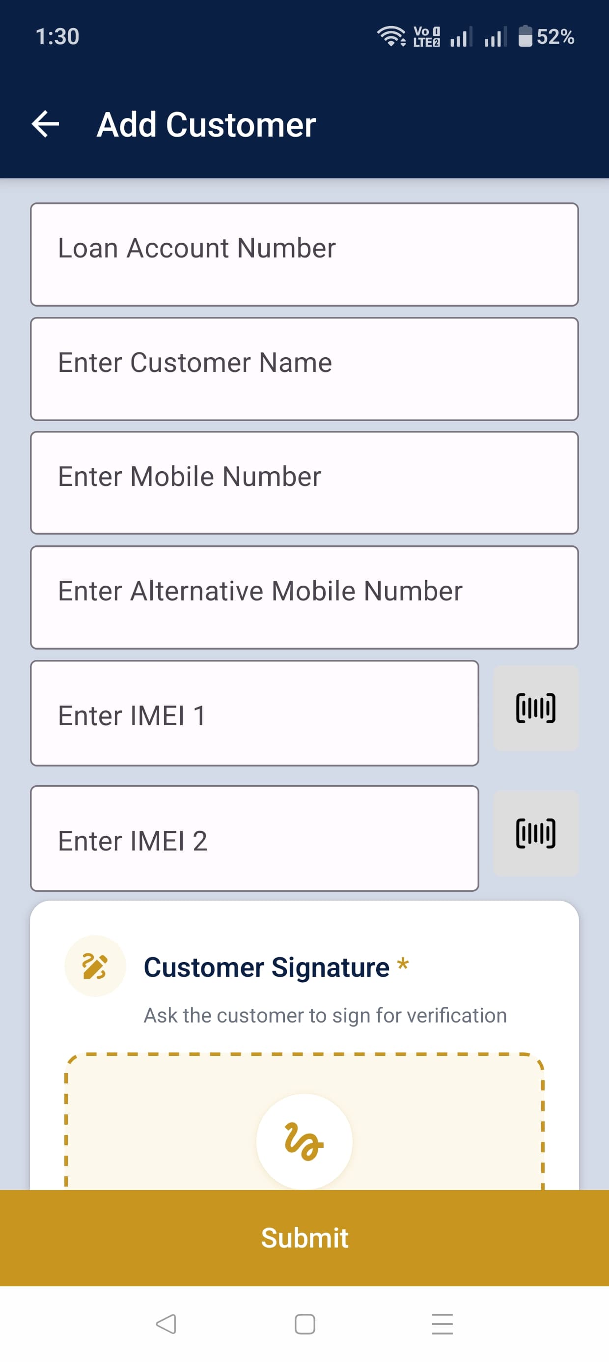 TechSecure customer onboarding and KYC screen